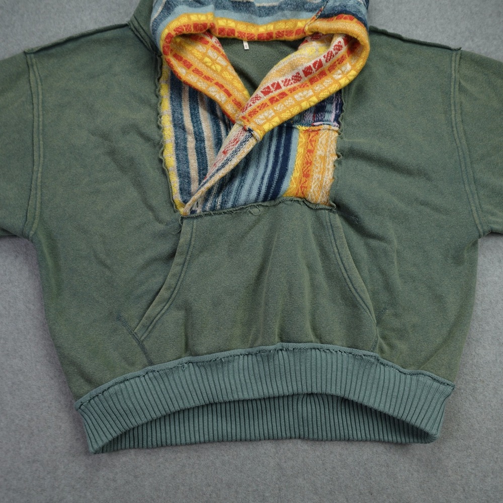 Free People Hoodie Womens Medium Green Boho Knit Patchwork February Sweatshirt - Picture 5 of 14